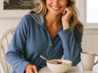 Morgenstern Emily Women's Bathrobe with Zip and Hood Terry Towelling Lightweight, denim blue, S