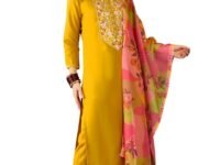 Naixa Women's Rayon Embroidered Straight Kurta with Pant and Dupatta (Available in Plus Size)