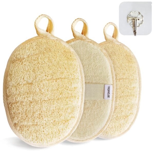 Natural Loofah Sponge Exfoliating (3 packs), Made with Eco-Friendly and Biodegradable Shower Luffa Sponge, Suitable for Men and Women