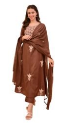 Nermosa Women Embroidery Solid Straight Kurta and Pant Set with Dupatta