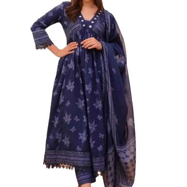 Nermosa Women Printed Anarkali Kurta and Pant Set with Dupatta