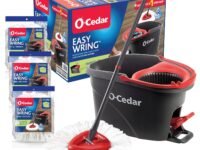 O-Cedar System Easy Wring Spin Mop & Bucket with 3 Extra Refills, Red/Gray
