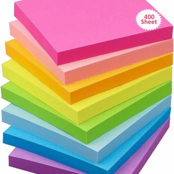 OFIXO 400 Sheets (5 Mix Colors * 80 Sheets Each Color) Fluorescent Paper Self Adhesive Memo Pad Sticky Notes Bookmark Point It Marker Memo Sticker