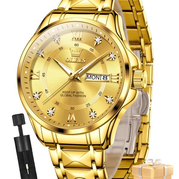 OLEVS Watches for Men Fashion Diamond Analog Quartz Men's Easy Reader Watch Stainsteel Steel Date Waterproof Luminous Business Watch