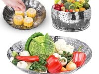 PANCA Stainless Steel Vegetable Fruit Steamer Punching Food Drain Bowl Basket Stainless Steel Steamer (Steamer Basket), 1.5 L, 1.5 Liter, 15 Cm, Silver
