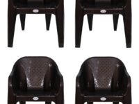 PETALS Plastic Chairs Set of 4 Without Cushion | Arm Chair For Drawing/Living Room | Armchairs For Home/Office/Garden/Indoor & Outdoor | Cap Upto 150 Kgs | Choco Brown, 4 Pcs, Bravo | 3 Years Warranty