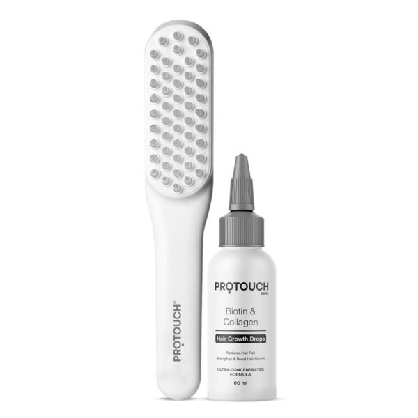 PROTOUCH Complete Hair Growth Combo | LED Therapy Comb with Vibration Massage & Biotin Collagen Serum | Helps to Reduces Hair Fall, Strengthens Hair, Enhances Quality, & Promotes Relaxation