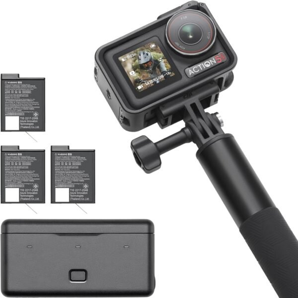 Pack Aventura DJI Osmo Action 5 Pro, cámara de acción 4K con sensor 1/1.3", batería aumentada a 12 h con 3 baterías, estabilización, 2 pantallas táctiles OLED, cámara mini para viajes y vlogs