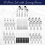 Pfaltzgraff 5163889 Garland Frost 53-Piece Stainless Steel Flatware Set with Serving Utensil Set and Steak Knives, Service for 8