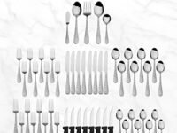 Pfaltzgraff 5163889 Garland Frost 53-Piece Stainless Steel Flatware Set with Serving Utensil Set and Steak Knives, Service for 8