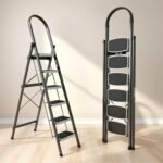 Plantex 6 Step Ladder -Foldable Steel 6 Step Ladder-Wide Anti Skid Steps-Made in India(Grey & White)