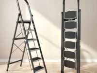 Plantex 6 Step Ladder -Foldable Steel 6 Step Ladder-Wide Anti Skid Steps-Made in India(Grey & White)