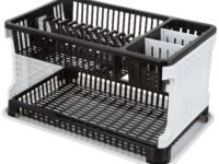 Plastic 2 Layer Foldable Kitchen Dish Drainer Organizer Storage Rack with Water Storing Tray, 51 x 33 x 27 Centimeters, Grey
