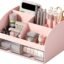 Plastic Multifunctional Desk Organiser With 6 Compartments & 2 Drawer Desktop Office Supplies Stationery Storage Box For Pens Staplers Clips Sticky Notes Mobile Holder