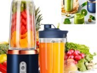 Portable Blender Electric Juicers Fruit Mixers USB Rechargeable Smoothie Mini Personal Juicer 6 Blades 3Gears With 1500 Mah Rechargeable Battery-Smoothie Blender(Blue)