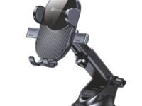 Portronics Clamp M3 Adjustable Car Mobile Phone Holder Stand for Dashboard & Windshield, 360° Rotational, Strong Suction Cup, Compatible with 4 to 6 inch Devices(Black)