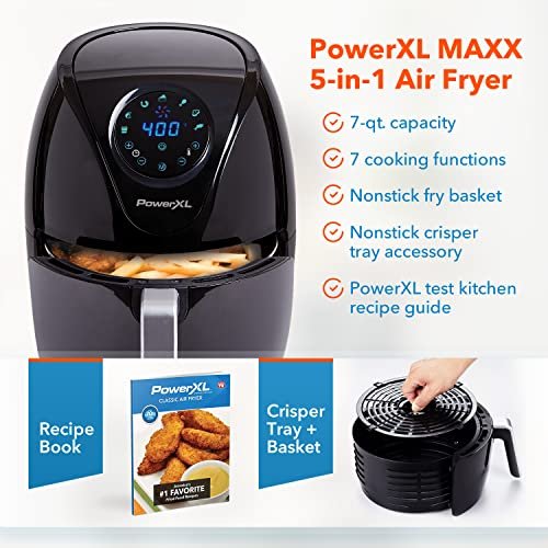 PowerXL Air Fryer Maxx, Special Edition 2021, Extra Hot Air Fry, Cook, Crisp, Broil, Roast, Bake,, High Gloss Finish, Black (7 Quart) (Maxx 7 QT)