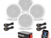 Powerlink 9" Bluetooth Flush Mount in-Ceiling 2-Way Speaker System Quick Connections Polypropylene Cone & Polymer Tweeter Stereo Sound 120 Watt (30W Each) for Office, Gym, Home Theater (Pack of 4)