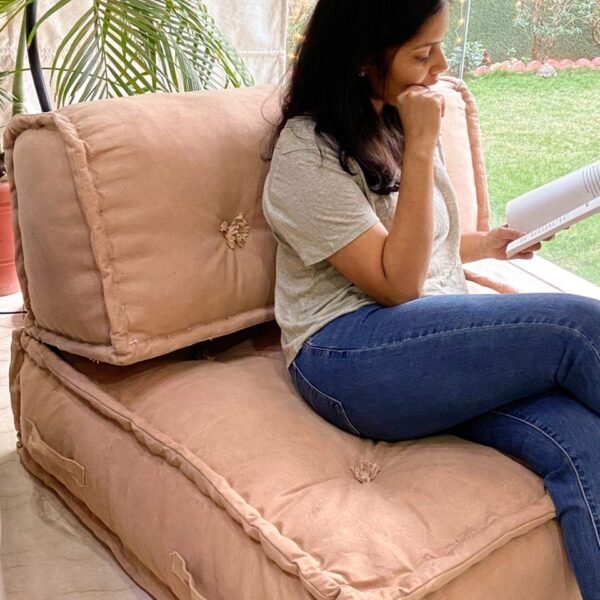 Priti Beige Brown Living Room Lazy Floor Sofa Large Size for Seating Meditation Yoga Pooja Guests Living Room Work from Home - (Cotton)