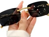 Roshfort Honey Singh Rimless uinsex Sunglasses Retro Luxury Metal Frameless Rectangle Leopard Arms Colored Lens (E-3)