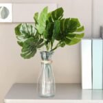 SATYAM KRAFT 6 Pcs Artificial Big Monstera Palm Leaves for Home Decor, Living Room, Office Desk, Garden, Balcony, Bedroom, Table Decoration, Gifting, Wedding (40cm, Green, Fabric, Without Vase)