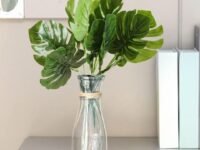 SATYAM KRAFT 6 Pcs Artificial Big Monstera Palm Leaves for Home Decor, Living Room, Office Desk, Garden, Balcony, Bedroom, Table Decoration, Gifting, Wedding (40cm, Green, Fabric, Without Vase)