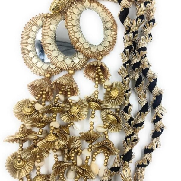 SIMKA® Duble Mirror Heavy Design Punjabi Paranda with Golden Gotapatti Dori/Hair Hair accessories/Extension/Braid Tassles/Patiala Shahi Parandi/Jadai Billai (Golden & Black)