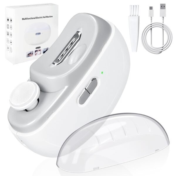 SNOWIE SOFT® Electric Nail Clipper with LED USB 2 in 1 Electric Nail Clippers File with 2 Speeds Anti-splash Electric Nail Trimmer with Nail Dust Bin Safe Electric Nail Clipper for Baby, Adult