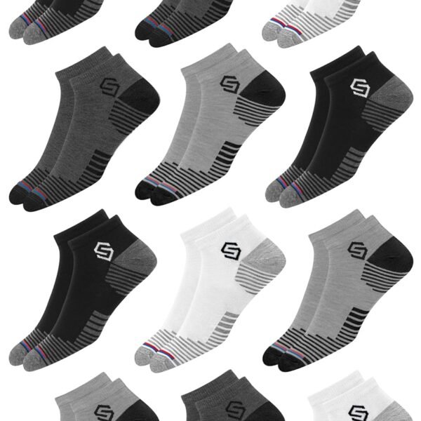 SWAGR 12 Pairs Sports Cotton Ankle Length Socks for Men, Pack of 12., Assorted