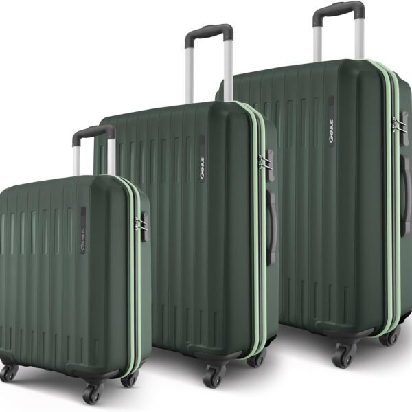 Safari Genius Alley Trolley Bag Hard Case Polypropylene, 4 Spinner Wheels, 360 Degree Wheeling Carry on Luggage, Travel Bag, Suitcase for Travel, Trolley Bags for Travel, Deep Forrest, Set of 3 (Cabin