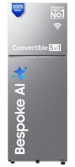 Samsung 330 L, 3 Star, Convertible 5-in-1, Digital Inverter, Frost Free Double Door, WiFi Enabled Bespoke AI Refrigerator (RT34DG5A4DS8HL, Elegant Inox, Silver)