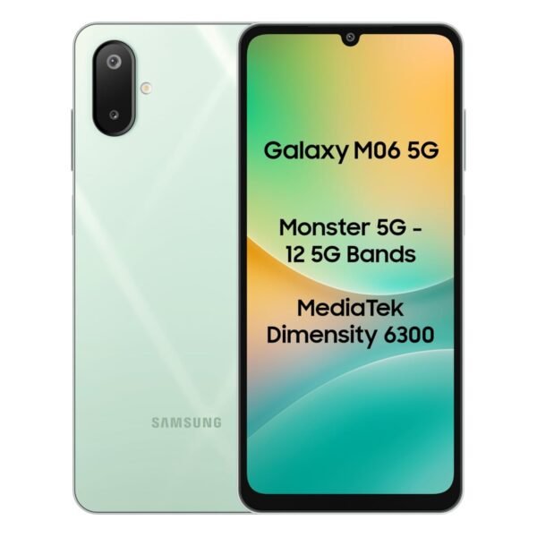 Samsung Galaxy M06 5G Mobile (Sage Green, 4GB RAM, 64GB Storage) | MediaTek Dimensity 6300 | AnTuTu 623K+ | 12 5G Bands | 25W Fast Charging | 4 Gen OS Upgrades | 50MP Camera | Without Charger
