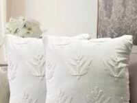 Set of 2 Decorative Cushion Covers Throw/Pillow Cushion Covers with Embroidery. Cotton Cushion Cover Set for You Sofa,Living Room (16 X 16 Inches | 40 X 40 Cm, White), 210 TC