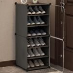 Shoe Rack Plastic for Home- Slipper Stand, Chappal Stand, Professional Multipurpose Printed Foldable Standing Comfort Runner Shoe Rack, Utility Shelf (Bright Grey, 6 Shelf 2 Door)