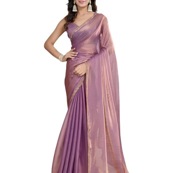 Sidhidata Women's Soft Fandy Silk Saree With Hand Work Lace Boarder & Comes With Unstitched Blouse Piece (Chhaava)