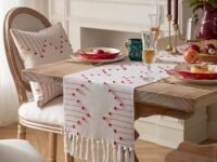 Slazie Handwoven Cotton Table Runner 14x72 inch |Tassel Ends| Boho European Style Table Runner for Dining Table, Coffee Table,Table décor , Home décor ,Console & Festive Décor|RED White