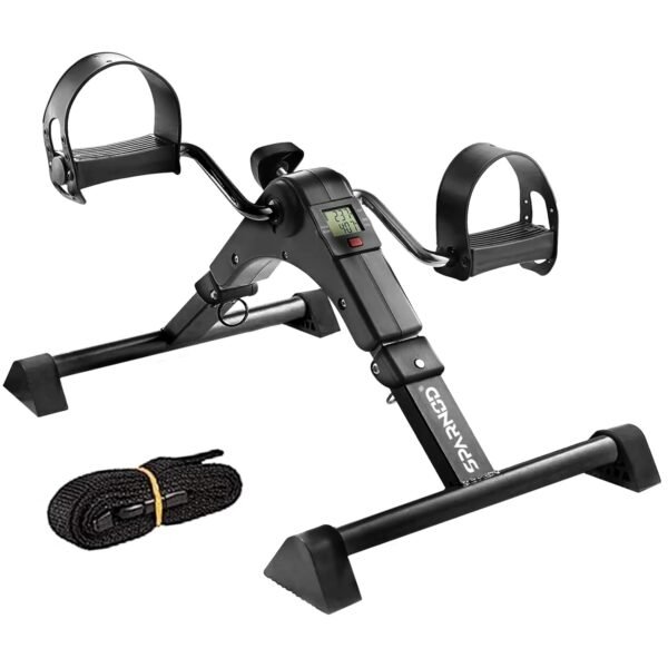 Sparnod Fitness SMB-100_B Series Mini Cycle Pedal Exerciser with Fixing Strap, Adjustable Resistance, and Digital Display - Suitable for Light Exercise of Legs & Arms, and Physiotherapy at Home
