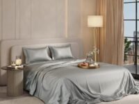 Stoa Paris Double Bedsheet with 2 Pillow Covers, 300 TC UltraSatin Premium Bedding Set, Aesthetic Home Decor, Gift for Couples, Wedding, Anniversary, Date Night - Harbour Mist Grey