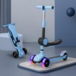 Storio Drago 2-in-1 Skate Scooter for Kids, 3 Wheel Foldable Kids Runner with Handle, Stand and Seat Functionality, LED PU Wheels | for 3-10 Years - Blue