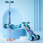 Storio Foldable Kick Scooter for Kids, 3-Wheel Design, Adjustable Handle, Wide Deck with PVC Wheels, Lightweight Portable, Indoor Outdoor Use, for Boys and Girls 3+ Years, Blue