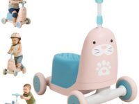 Storio Twitty 3 in 1 Baby Activity Walker Kick Scooter Rideon for Kids | Skating Cycle Style Scooter with Adjustable Handle & Foldable Design | Lightweight Ride-On Toy for Boys & Girls - Blue & Purple