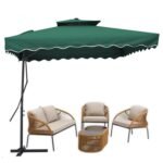 THESHELTERS - Side Pole Square Outdoor Garden Umbrella 9ft (2.2 x 2.2 sq mtr) with Cross Metal Stand | Double Top Patio Umbrella for Outdoor lawn, Patio, Beach, Party, Resorts