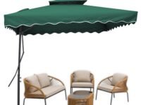 THESHELTERS - Side Pole Square Outdoor Garden Umbrella 9ft (2.2 x 2.2 sq mtr) with Cross Metal Stand | Double Top Patio Umbrella for Outdoor lawn, Patio, Beach, Party, Resorts