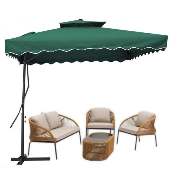 THESHELTERS - Side Pole Square Outdoor Garden Umbrella 9ft (2.2 x 2.2 sq mtr) with Cross Metal Stand | Double Top Patio Umbrella for Outdoor lawn, Patio, Beach, Party, Resorts
