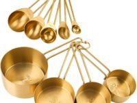 TOPZEA 9 Pcs Gold Measuring Cups and Spoons Set, Nesting Stainless Steel Kitchen Measuring Cups Stackable Tablespoons Set for Baking, Cooking Dry and Liquid Ingredients, Dishwasher Safe