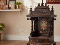 Tarang Arts Wooden Handcrafted Ganesha Temple Mandir, Rosewood Home Temple with Decorative Inlay Work, Traditional Pooja Mandir, 32x17x11 Inches