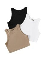 Toochki Top for Women | Spandex Crop Tops | Black White Beige Grey | Short | Western | Pack of 3 Combo