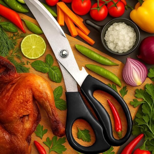 Top Chef All-Purpose Kitchen Scissors | Korean Kitchen Shears for Meat, Fish, Vegetables, Herbs & BBQ | Heavy-Duty 3Cr13 Stainless Steel (Black)