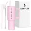 Tumbler with lid and Straw 1200ML Cup Stainless Steel Vacuum Insulated Tumbler for Water, Iced Tea or Coffee 1.2L Office Gym Travelling (Powder Pink Custome)