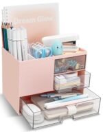 UCRAVO Pink Desk Organizer with Drawers for Office, Study Table, Home Multi-Functional Table Organizer for Stationery, Pens, Markers, Sticky Notes, Files Desktop Storage Box for Students & Office Use